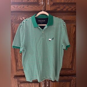 Nautica Men's Polo Shirt in Green and White Stripes Size Large
